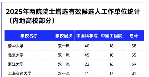 各高校2025两院院士有效候选人统计